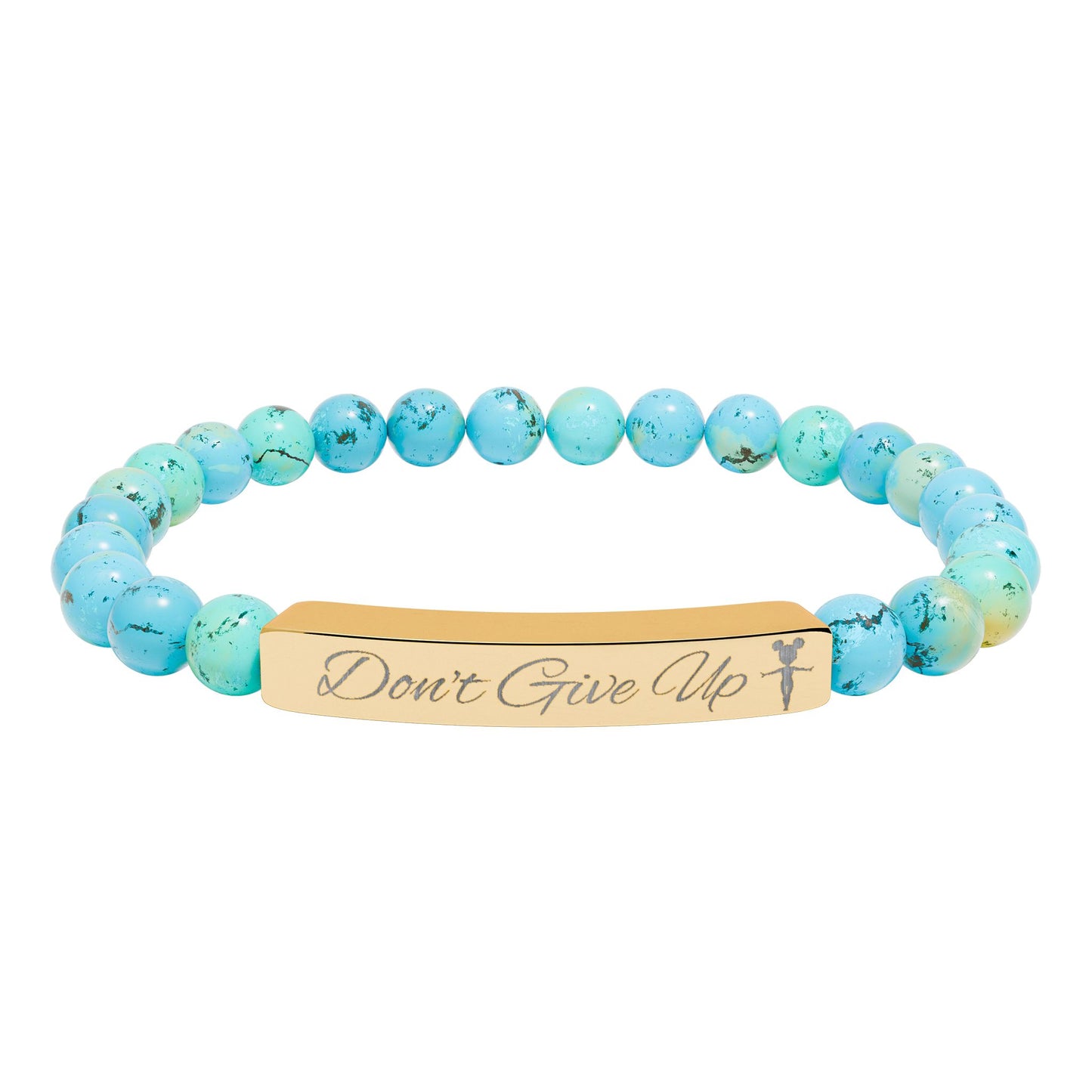 “Don’t Give Up” Gymnast Natural Stone Stretch Bar Bracelet (Engraving)