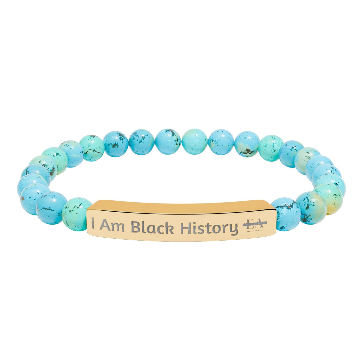 Natural Stone Stretch Bracelet — Engraved "I Am Black History" Bar