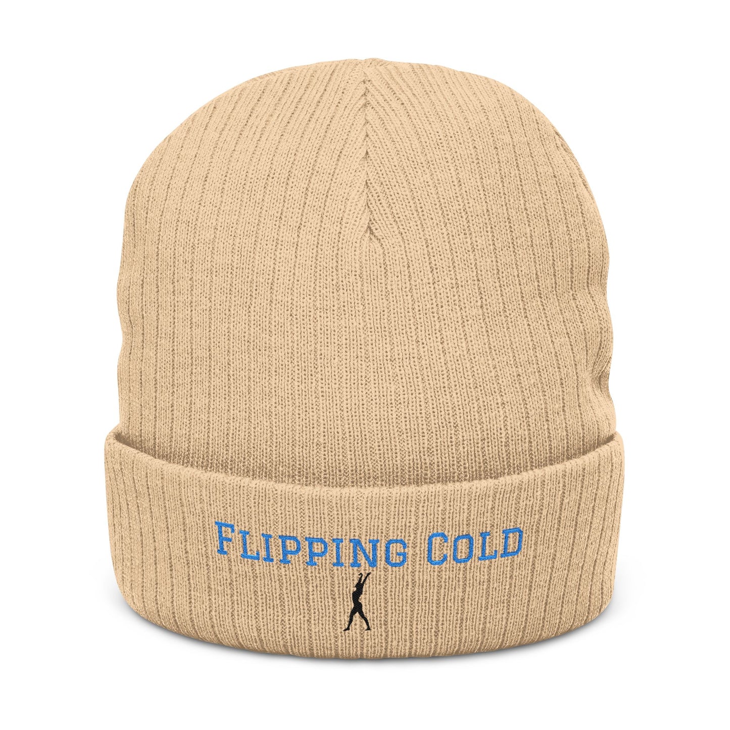Flipping Cold Embroidered Gymnasts Beanie — Ribbed Knit Winter Hat
