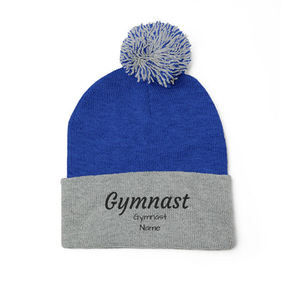 Gymnast Embroidered (Personalized) Pom-Pom Knit Beanie – Warm Cuffed Winter Hat for Gymnasts & Fans