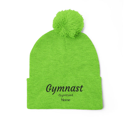 Gymnast Embroidered (Personalized) Pom-Pom Knit Beanie – Warm Cuffed Winter Hat for Gymnasts & Fans