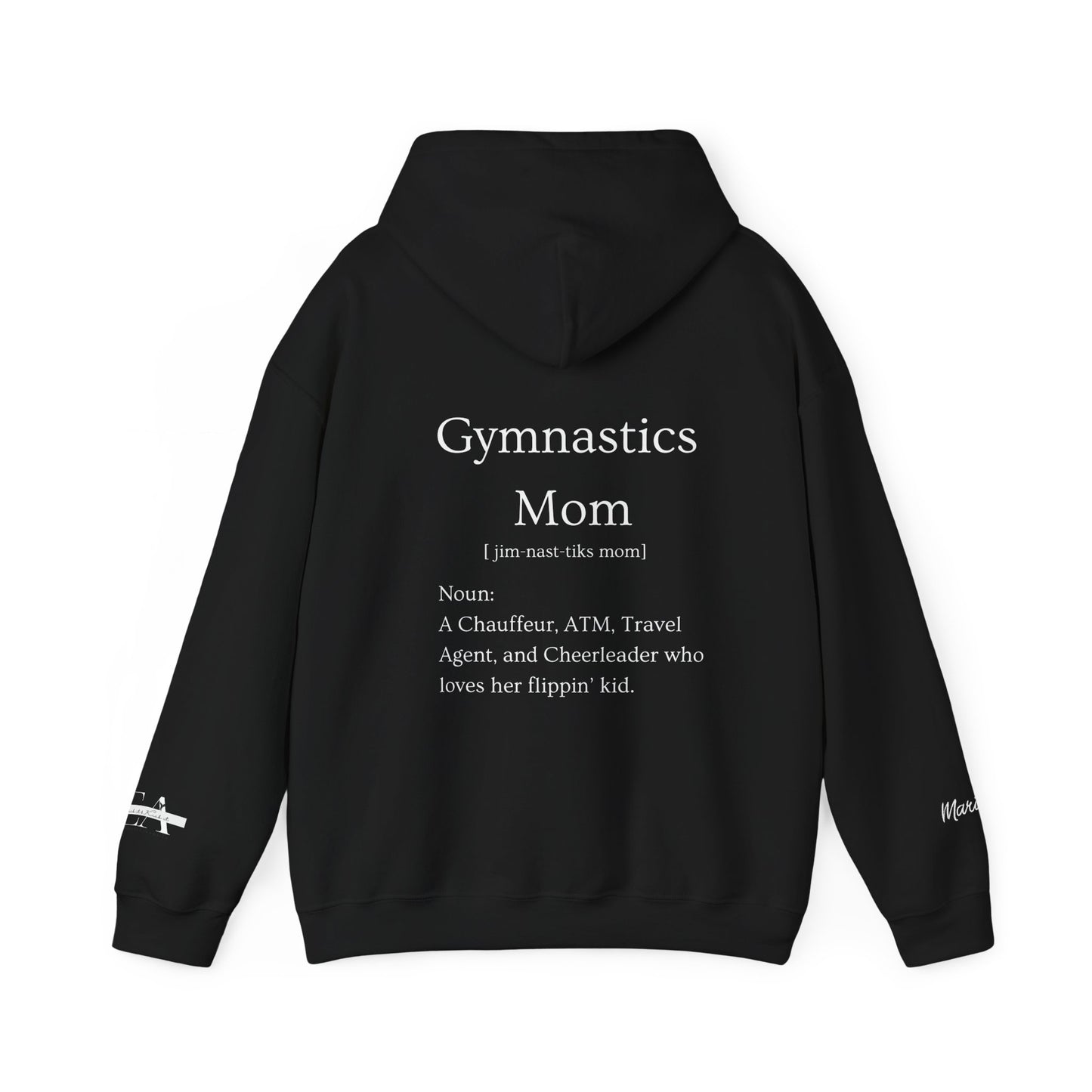 Gymnastics Mom Hoodie (Personalized Name on Sleeve)— Proud Supporter Sweatshirt