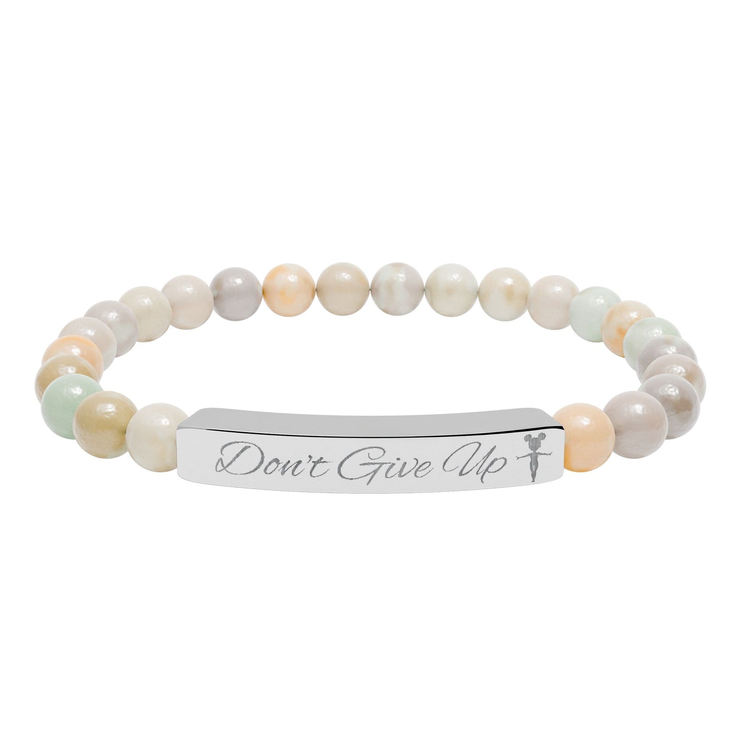 “Don’t Give Up” Gymnast Natural Stone Stretch Bar Bracelet (Engraving)