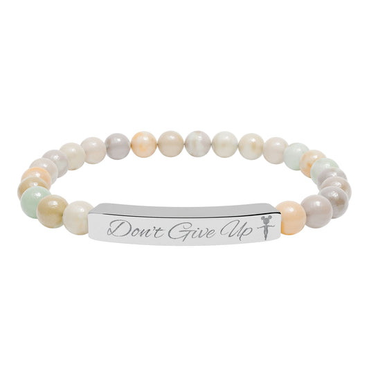 “Don’t Give Up” Gymnast Natural Stone Stretch Bar Bracelet (Engraving)