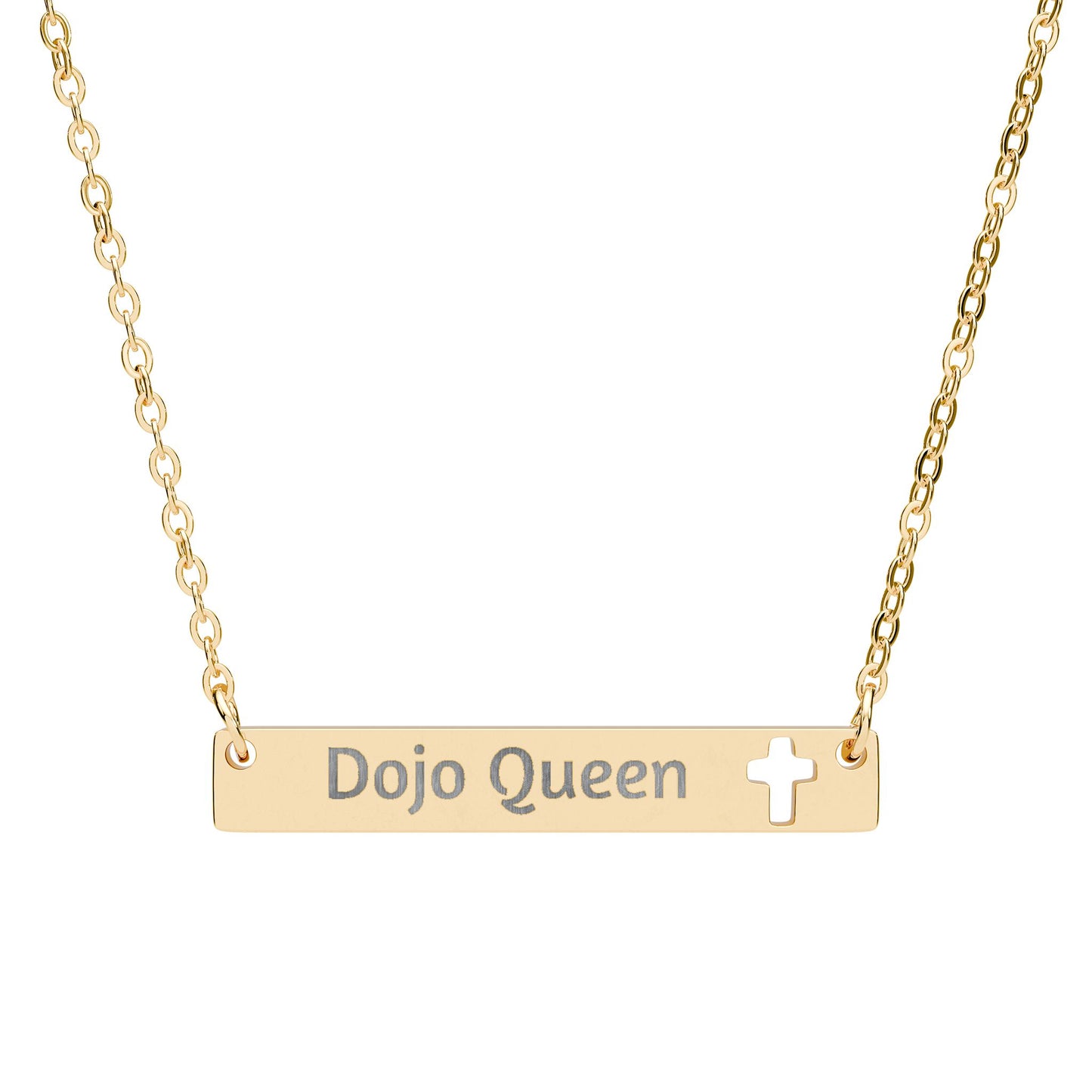 Dojo Queen Engraved Cutout Cross Bar Necklace — 'Karate Girl' Personalized Pendant