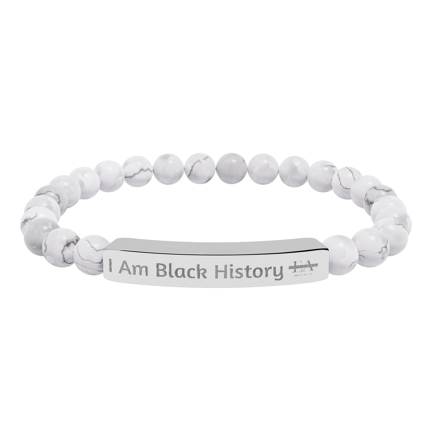Natural Stone Stretch Bracelet — Engraved "I Am Black History" Bar
