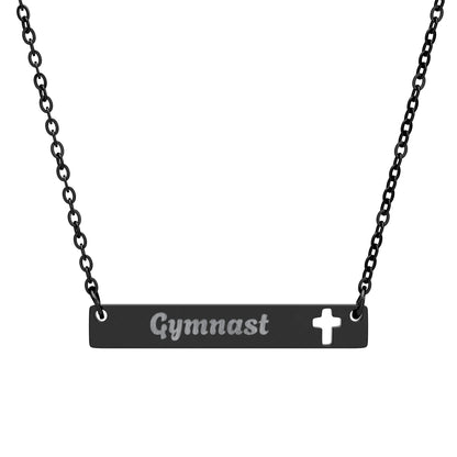 Gymnast Cross Bar Necklace, Custom Name Jewelry, Faith Necklace, Gift for Her, Religious Accessories