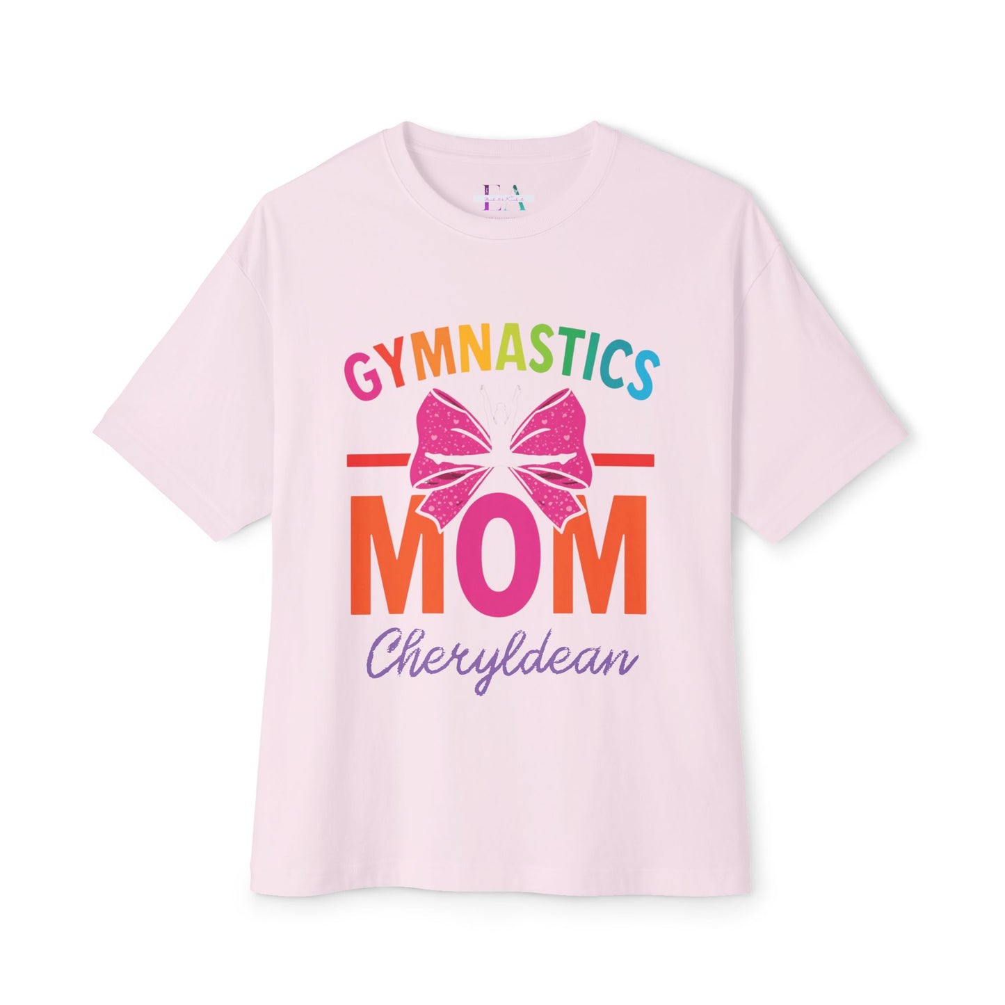 Gymnastics Mom T-Shirt with Bow (Dopamine Aesthetic) — Personalized