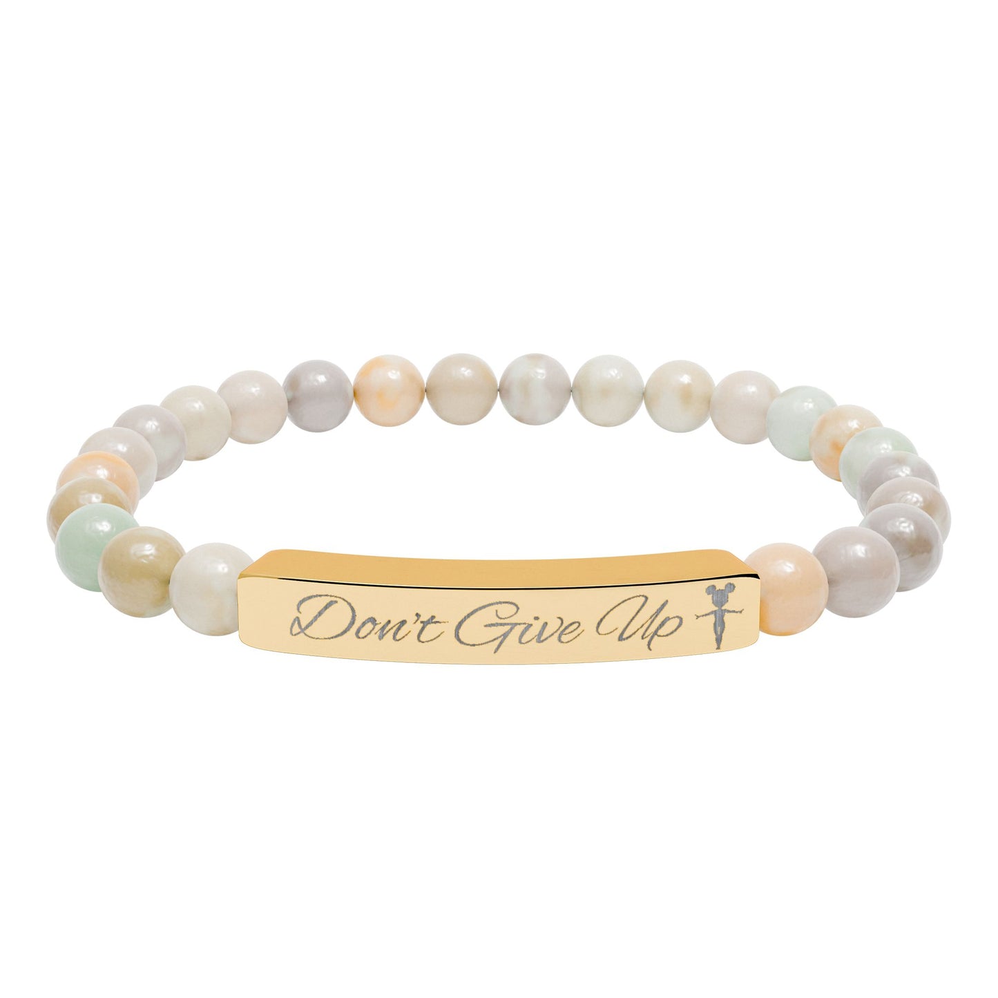 “Don’t Give Up” Gymnast Natural Stone Stretch Bar Bracelet (Engraving)