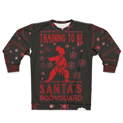 Santa’s Bodyguard Ugly Christmas Unisex Sweatshirt, Holiday Sweatshirt, Fitness Gift, Sweatshirt for Martial Arts Lovers, Cozy Winter Wear, Let's Get Kicking