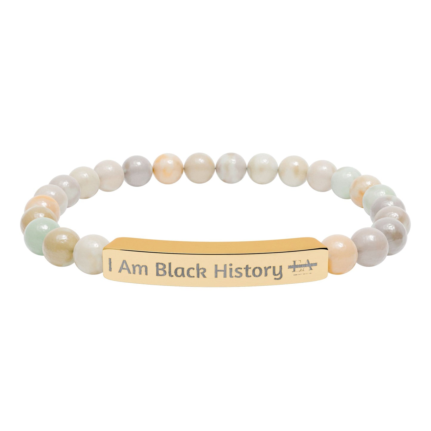 Natural Stone Stretch Bracelet — Engraved "I Am Black History" Bar