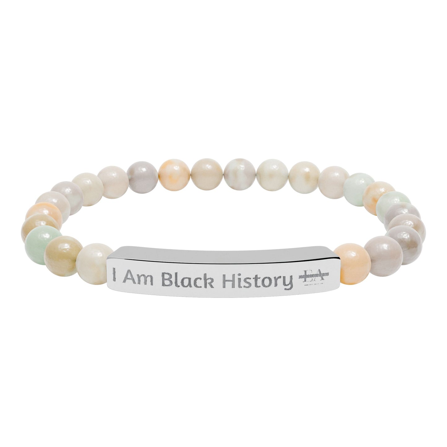 Natural Stone Stretch Bracelet — Engraved "I Am Black History" Bar