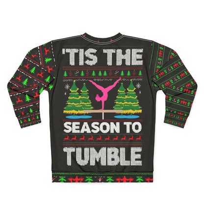 Season To Tumble Ugly Christmas Sweater Unisex Sweatshirt, Holiday Gift, Ugly Sweater Festive Apparel, Gymnastics Theme, Cozy Christmas Wear
