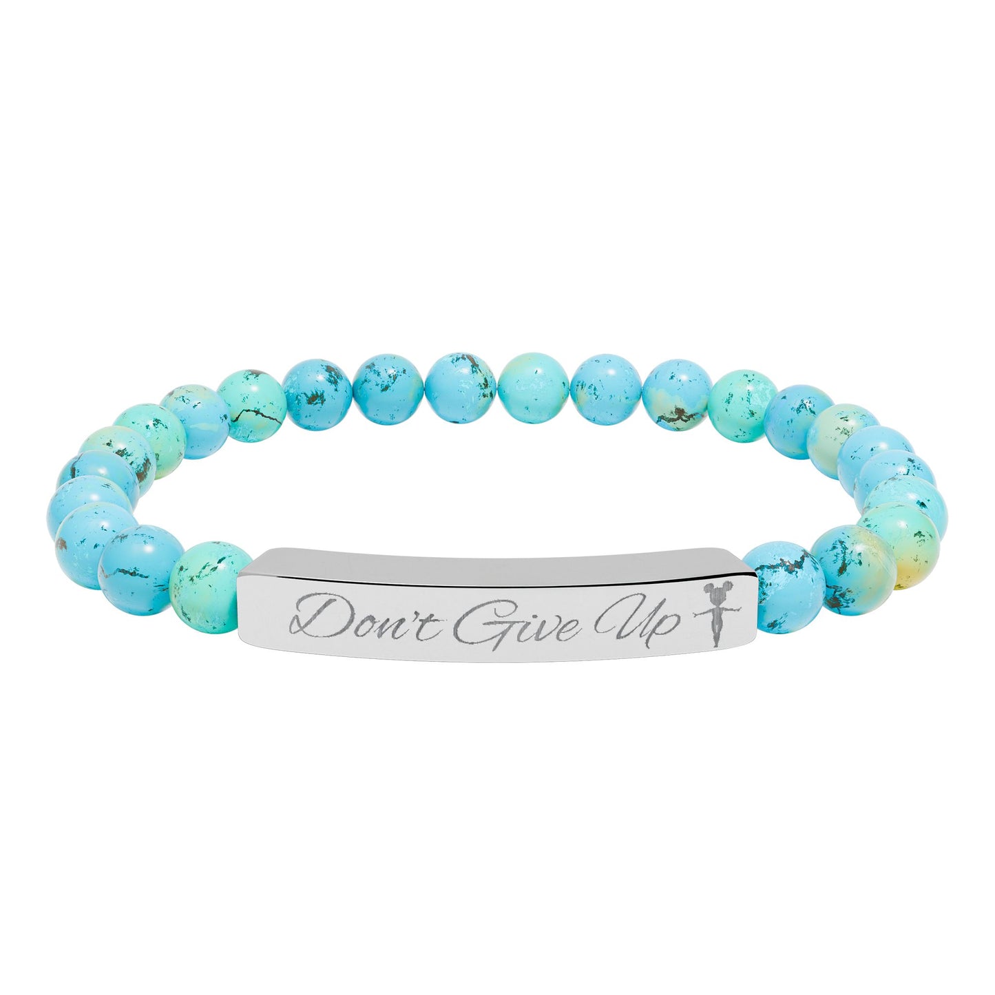 “Don’t Give Up” Gymnast Natural Stone Stretch Bar Bracelet (Engraving)