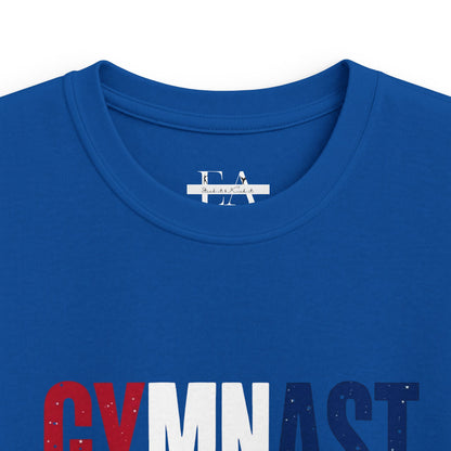 USA Gymnast T‑Shirt — Celebrate 250 Red & Blue Distressed Graphic Tee for Young Gymnasts