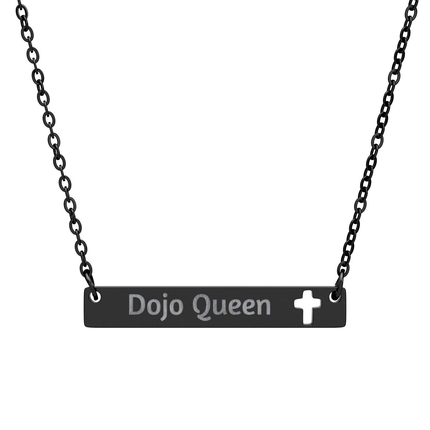 Dojo Queen Engraved Cutout Cross Bar Necklace — 'Karate Girl' Personalized Pendant