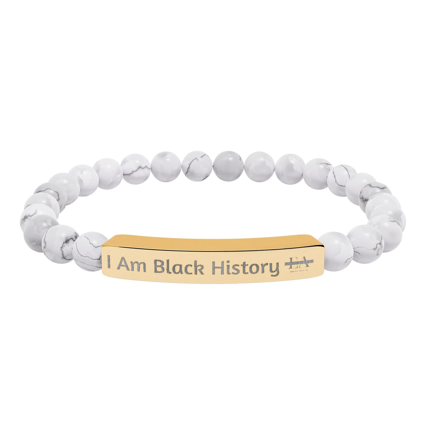 Natural Stone Stretch Bracelet — Engraved "I Am Black History" Bar