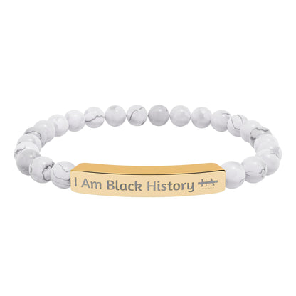Natural Stone Stretch Bracelet — Engraved "I Am Black History" Bar