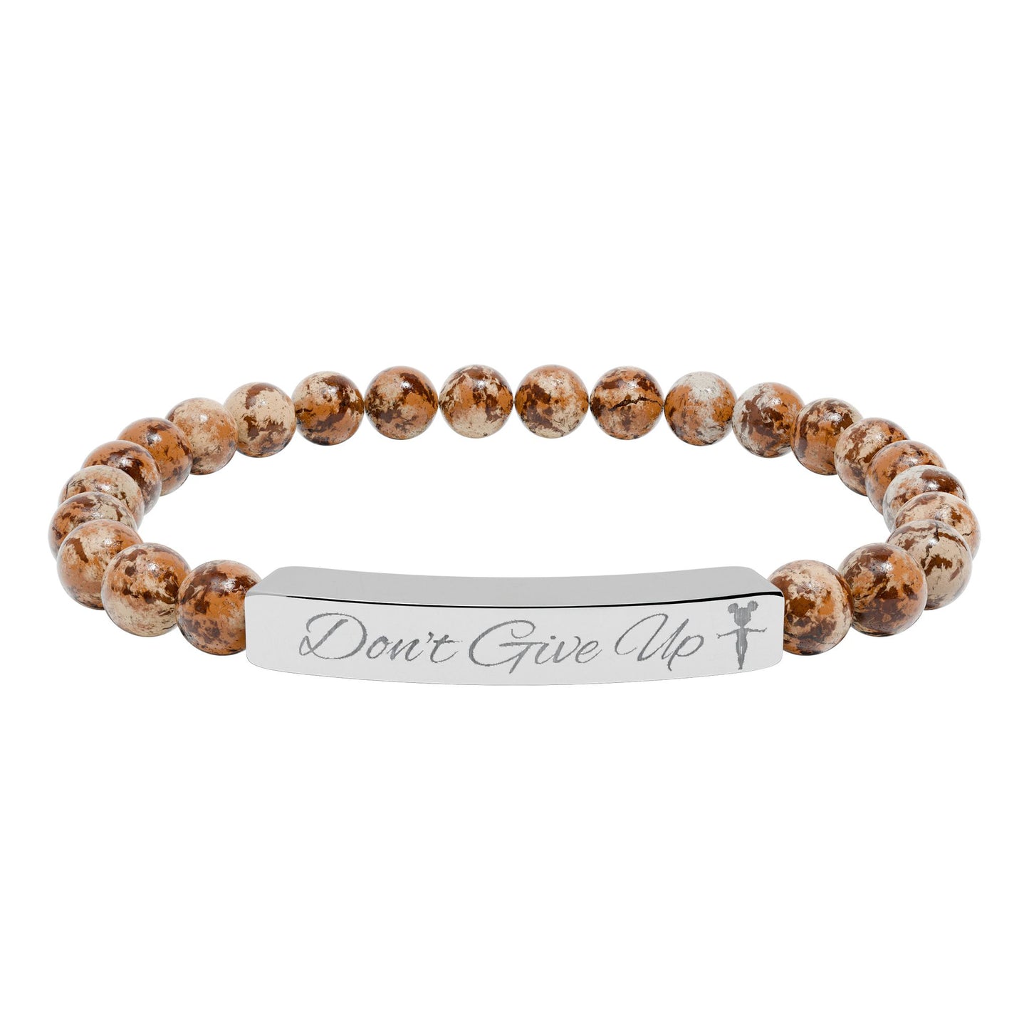 “Don’t Give Up” Gymnast Natural Stone Stretch Bar Bracelet (Engraving)