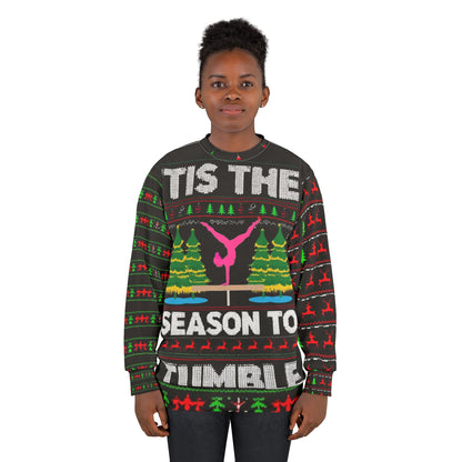 Season To Tumble Ugly Christmas Sweater Unisex Sweatshirt, Holiday Gift, Ugly Sweater Festive Apparel, Gymnastics Theme, Cozy Christmas Wear