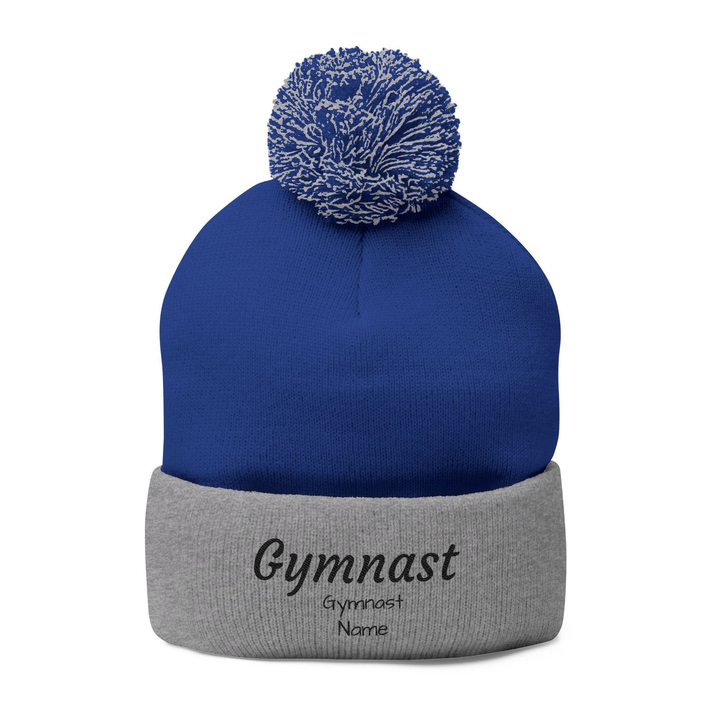 Gymnast Embroidered (Personalized) Pom-Pom Knit Beanie – Warm Cuffed Winter Hat for Gymnasts & Fans