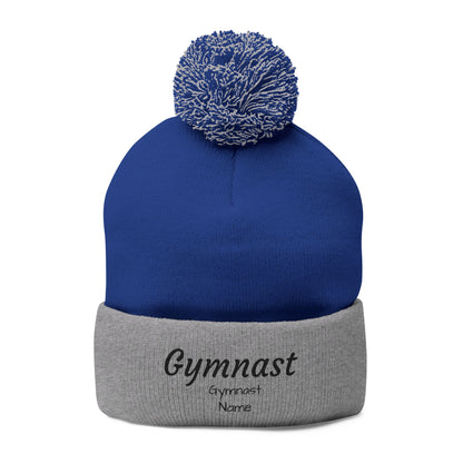 Gymnast Embroidered (Personalized) Pom-Pom Knit Beanie – Warm Cuffed Winter Hat for Gymnasts & Fans