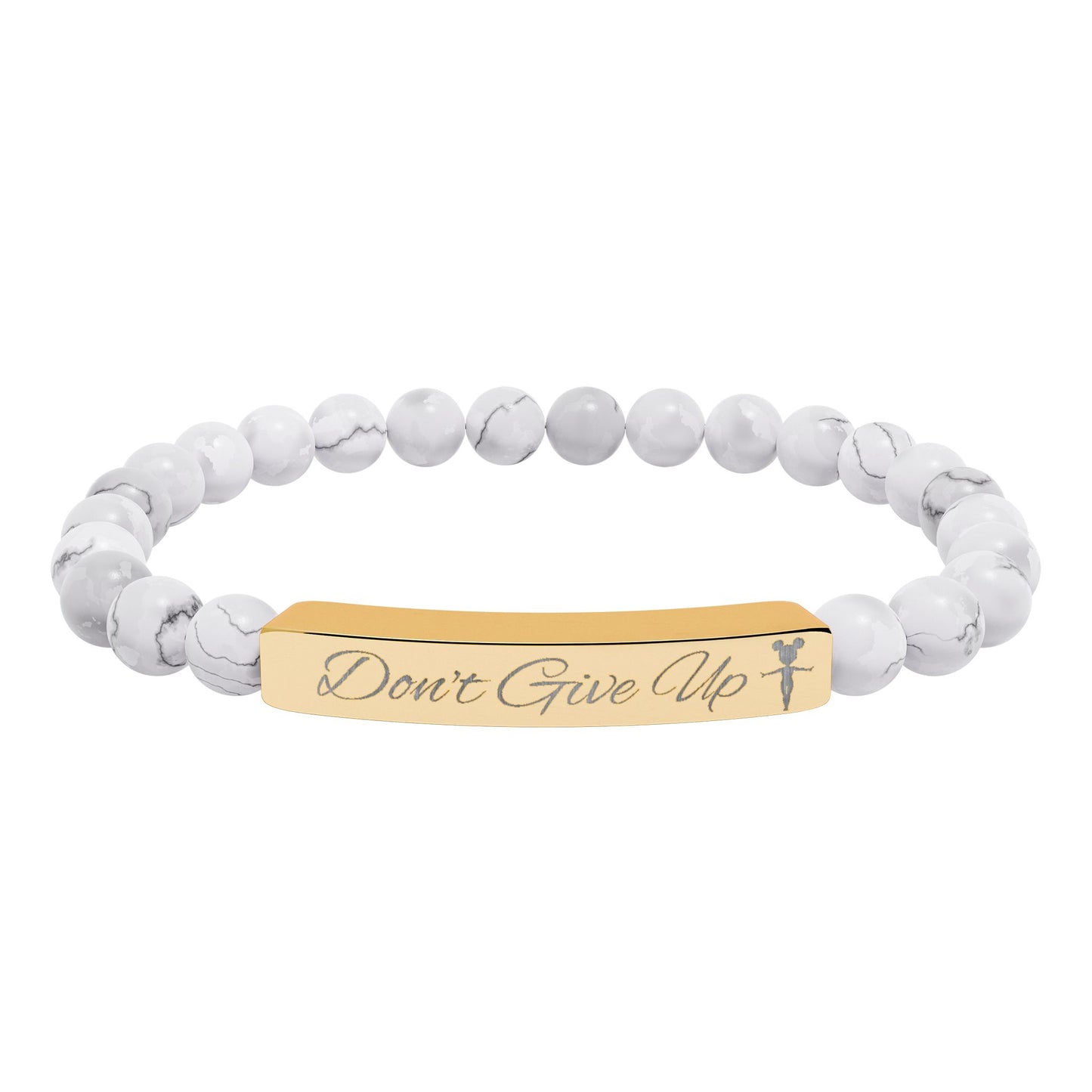 “Don’t Give Up” Gymnast Natural Stone Stretch Bar Bracelet (Engraving)