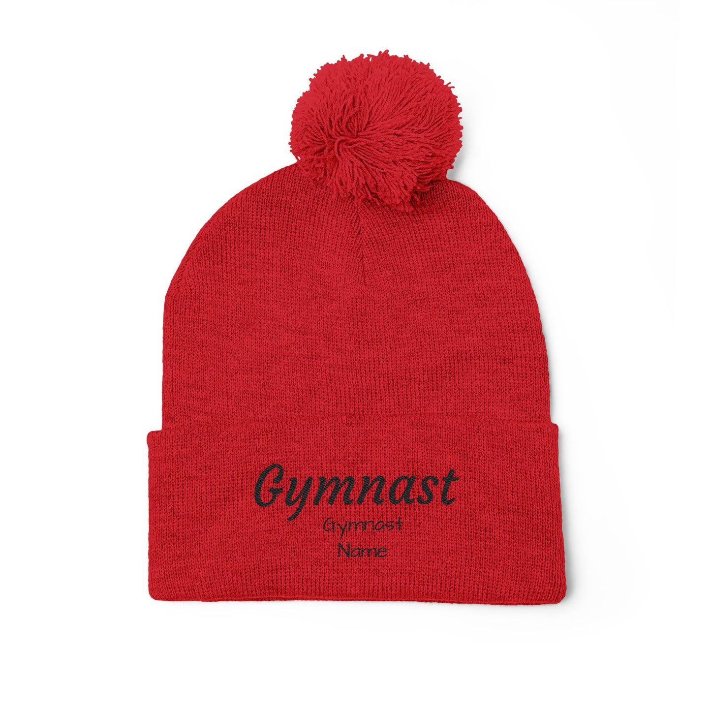 Gymnast Embroidered (Personalized) Pom-Pom Knit Beanie – Warm Cuffed Winter Hat for Gymnasts & Fans