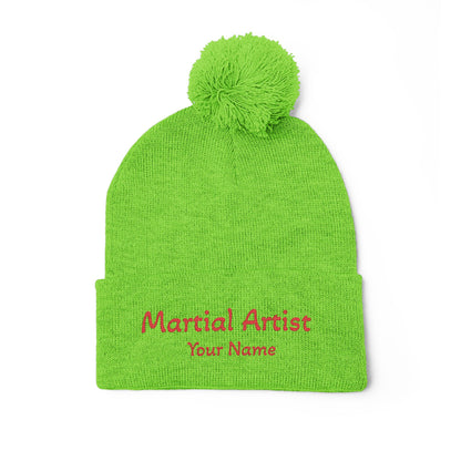 Embroidered 'Martial Artist' Pom-Pom Knit Cap — Custom Name Beanie