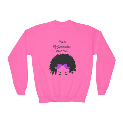 Youth Crewneck Sweatshirt - "This Is My Gymnastics Meet Hair" - Fun & Stylish Gym Gear