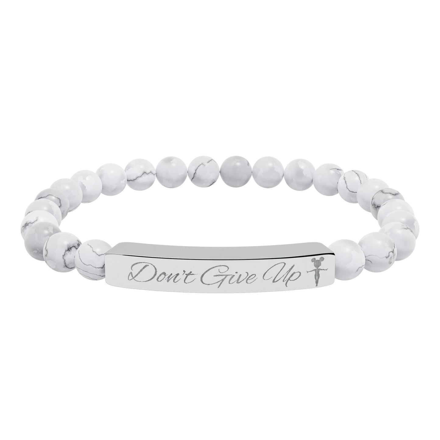 “Don’t Give Up” Gymnast Natural Stone Stretch Bar Bracelet (Engraving)