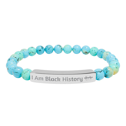 Natural Stone Stretch Bracelet — Engraved "I Am Black History" Bar