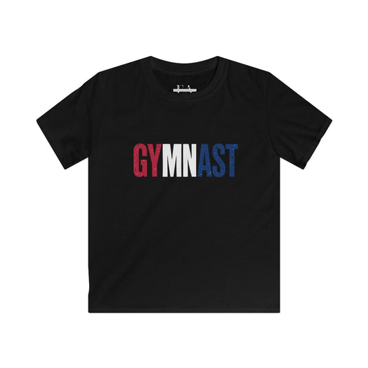 USA Gymnast T‑Shirt — Celebrate 250 Red & Blue Distressed Graphic Tee for Young Gymnasts