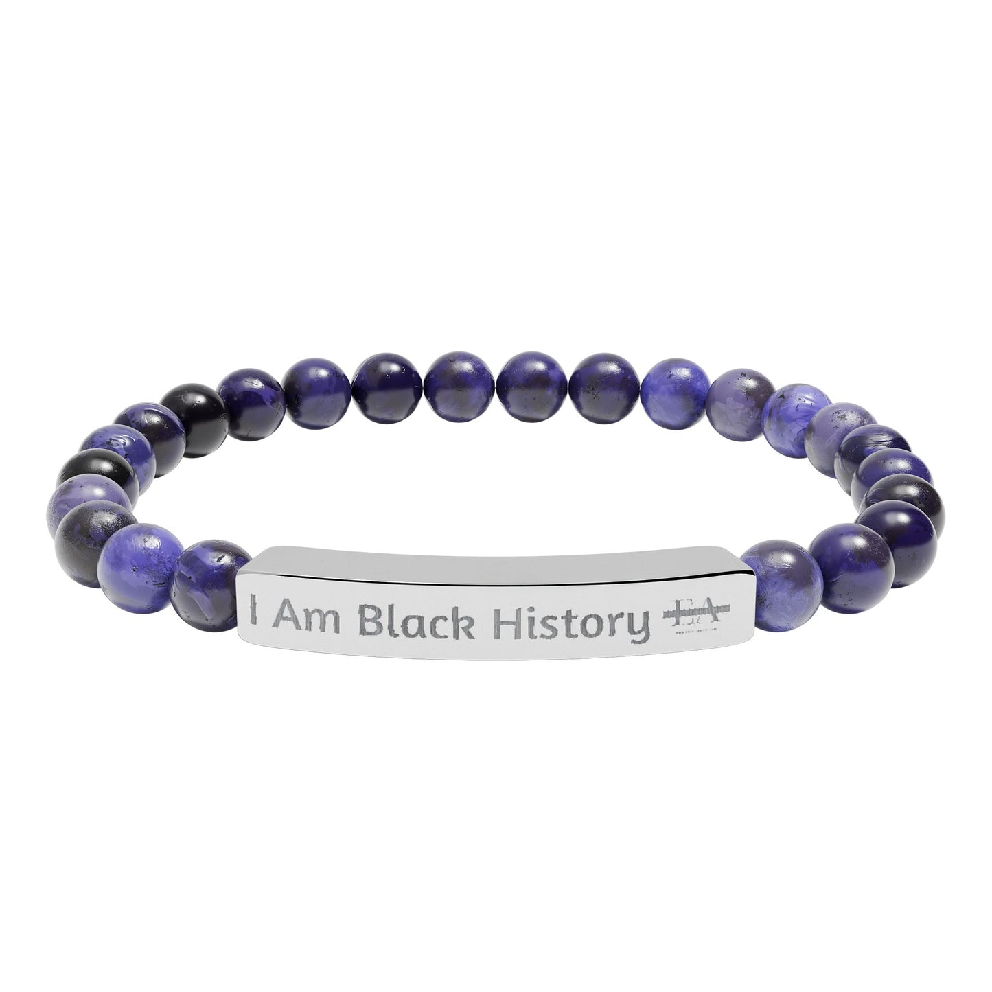Natural Stone Stretch Bracelet — Engraved "I Am Black History" Bar