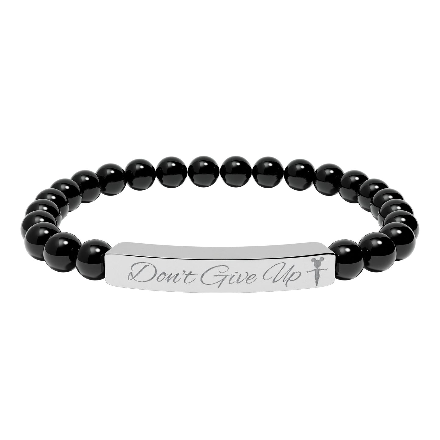 “Don’t Give Up” Gymnast Natural Stone Stretch Bar Bracelet (Engraving)
