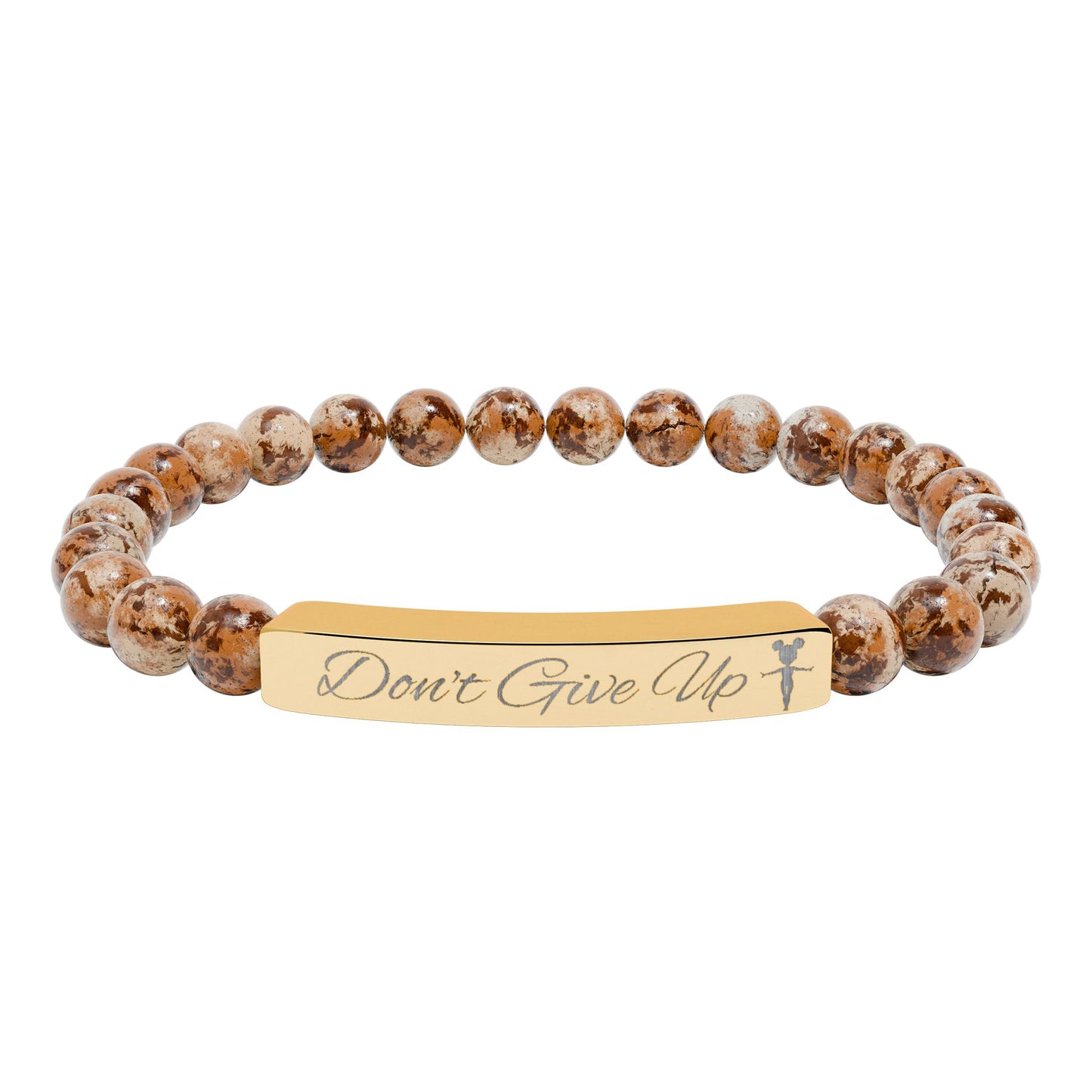 “Don’t Give Up” Gymnast Natural Stone Stretch Bar Bracelet (Engraving)