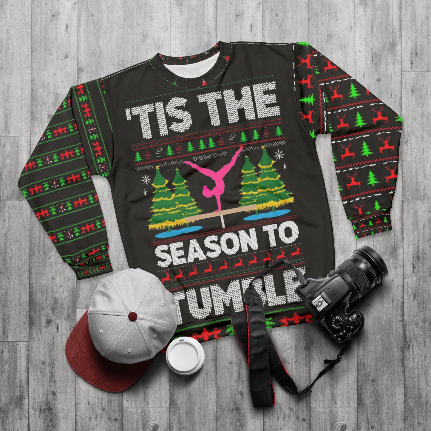 Season To Tumble Ugly Christmas Sweater Unisex Sweatshirt, Holiday Gift, Ugly Sweater Festive Apparel, Gymnastics Theme, Cozy Christmas Wear