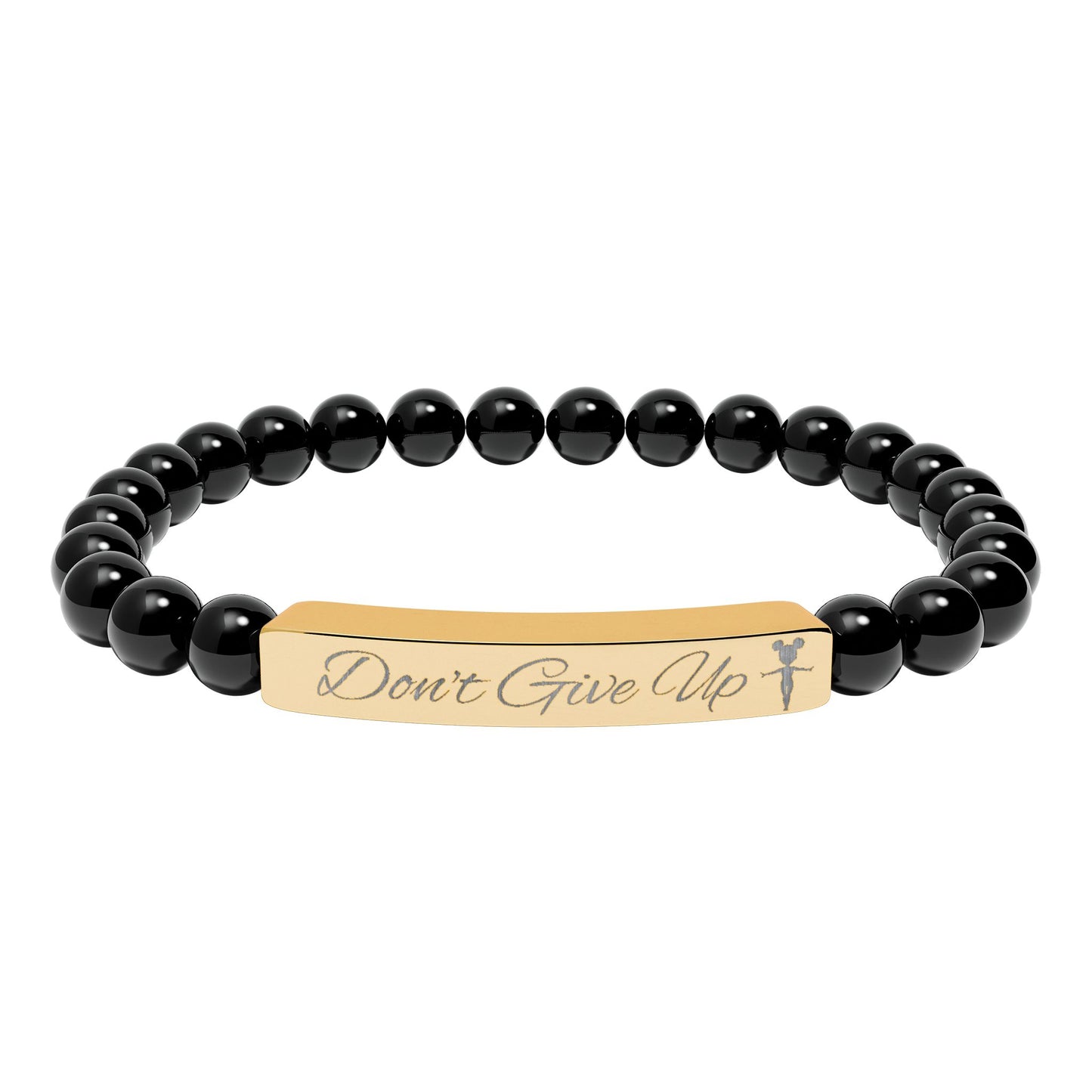 “Don’t Give Up” Gymnast Natural Stone Stretch Bar Bracelet (Engraving)