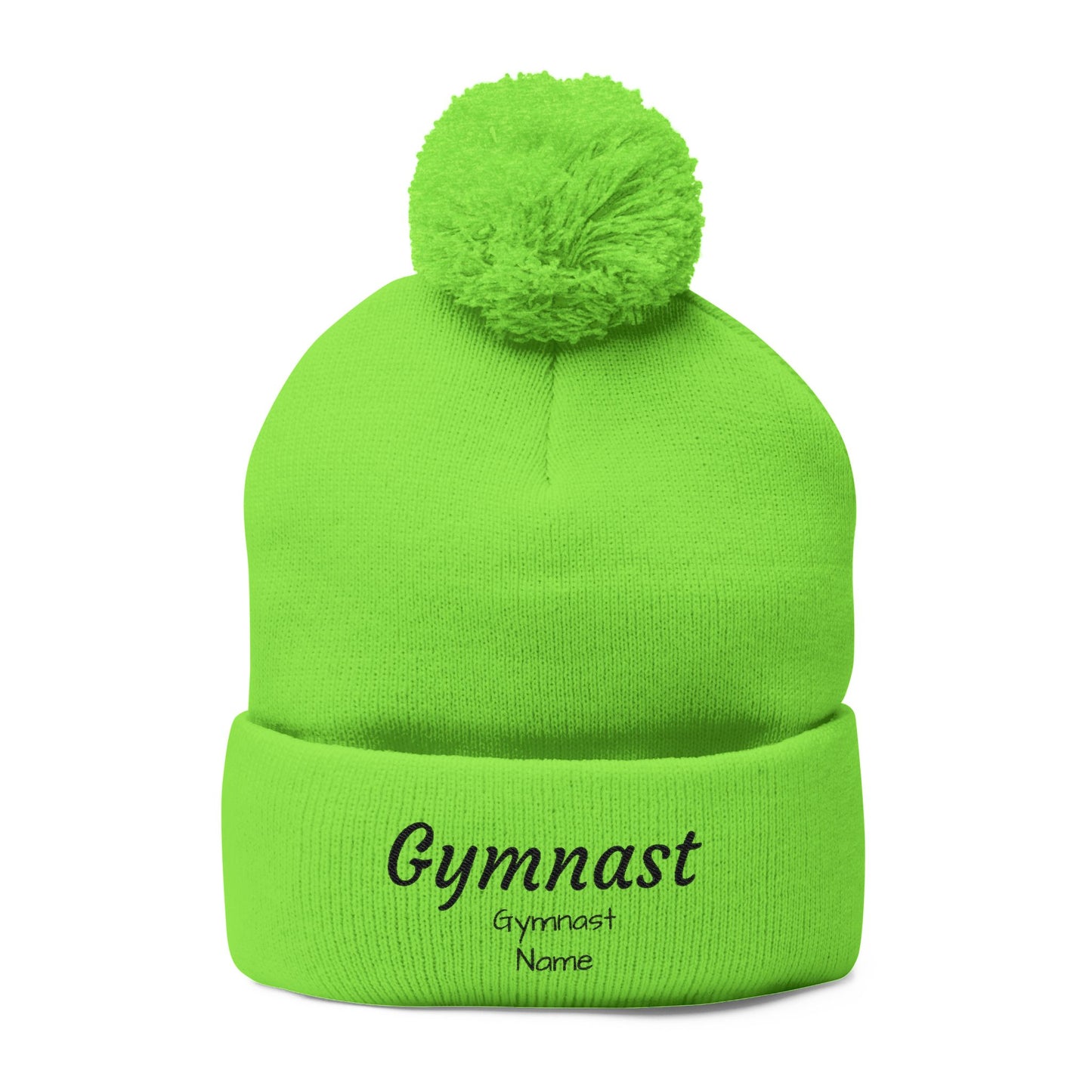 Gymnast Embroidered (Personalized) Pom-Pom Knit Beanie – Warm Cuffed Winter Hat for Gymnasts & Fans