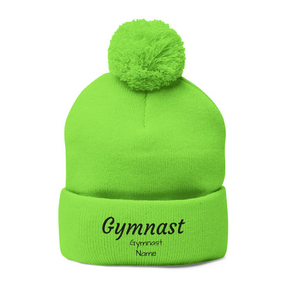 Gymnast Embroidered (Personalized) Pom-Pom Knit Beanie – Warm Cuffed Winter Hat for Gymnasts & Fans