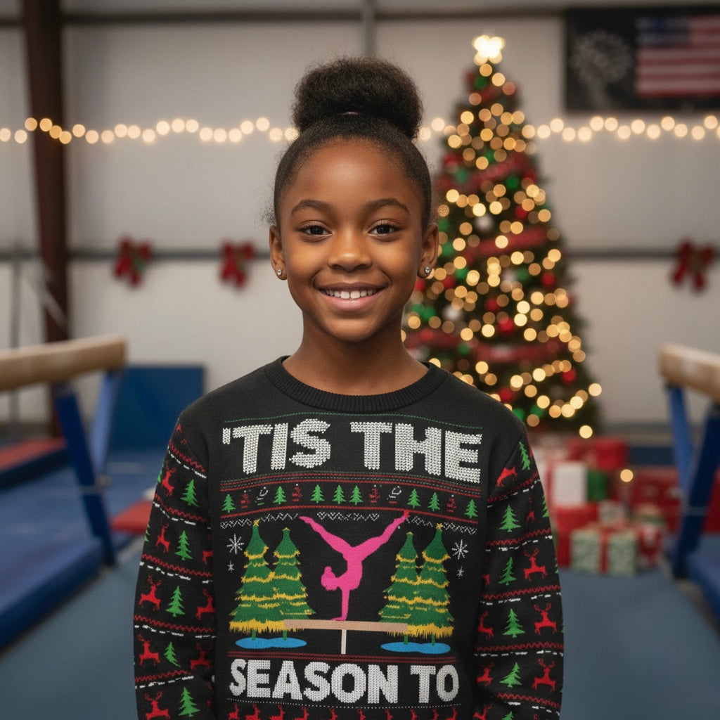 Season To Tumble Ugly Christmas Sweater Unisex Sweatshirt, Holiday Gift, Ugly Sweater Festive Apparel, Gymnastics Theme, Cozy Christmas Wear