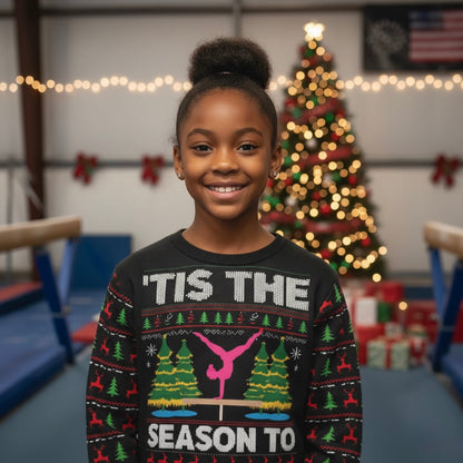 Season To Tumble Ugly Christmas Sweater Unisex Sweatshirt, Holiday Gift, Ugly Sweater Festive Apparel, Gymnastics Theme, Cozy Christmas Wear