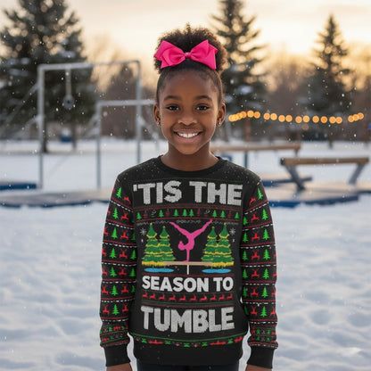 Season To Tumble Ugly Christmas Sweater Unisex Sweatshirt, Holiday Gift, Ugly Sweater Festive Apparel, Gymnastics Theme, Cozy Christmas Wear