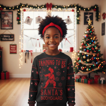 Santa’s Bodyguard Ugly Christmas Unisex Sweatshirt, Holiday Sweatshirt, Fitness Gift, Sweatshirt for Martial Arts Lovers, Cozy Winter Wear, Let's Get Kicking