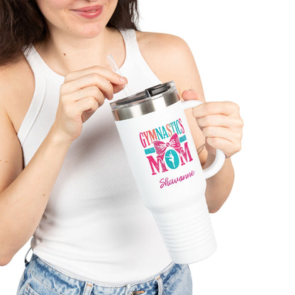 Gymnastics Mom 40oz Insulated Travel Mug — Personalized (Gymnast Name) Tumbler with Straw
