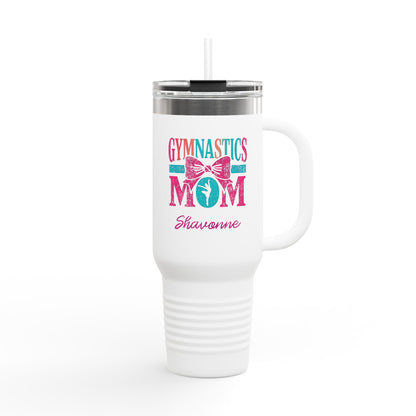 Gymnastics Mom 40oz Insulated Travel Mug — Personalized (Gymnast Name) Tumbler with Straw