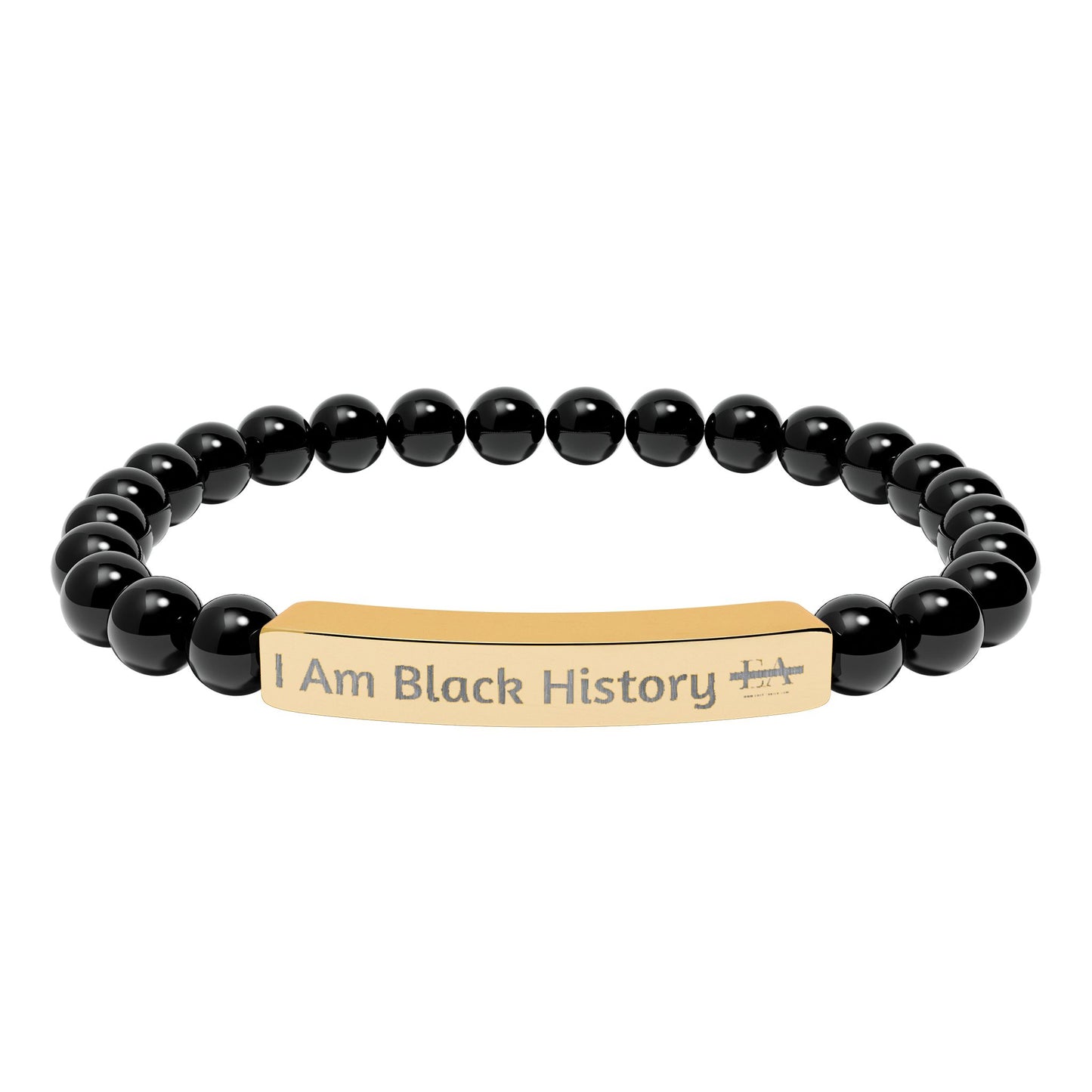 Natural Stone Stretch Bracelet — Engraved "I Am Black History" Bar