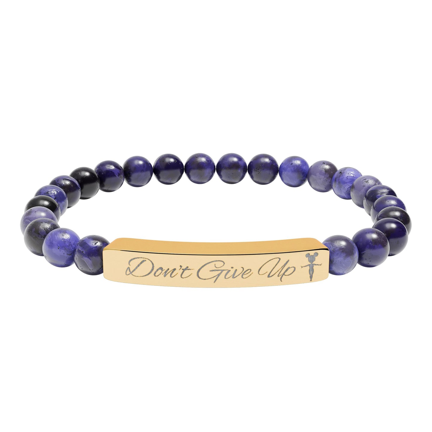 “Don’t Give Up” Gymnast Natural Stone Stretch Bar Bracelet (Engraving)