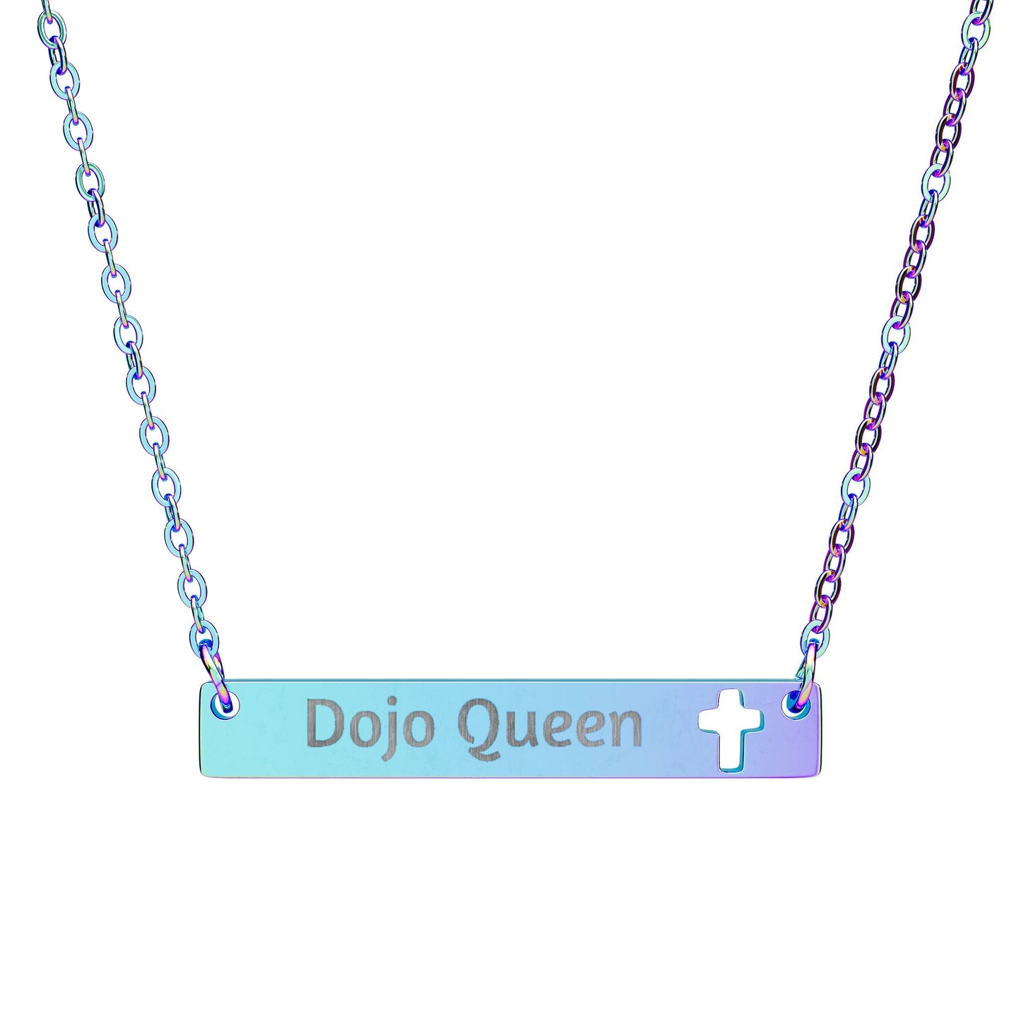 Dojo Queen Engraved Cutout Cross Bar Necklace — 'Karate Girl' Personalized Pendant