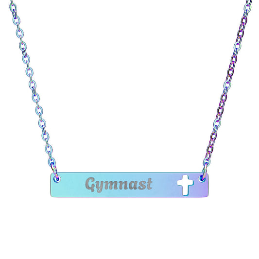Gymnast Cross Bar Necklace, Custom Name Jewelry, Faith Necklace, Gift for Her, Religious Accessories